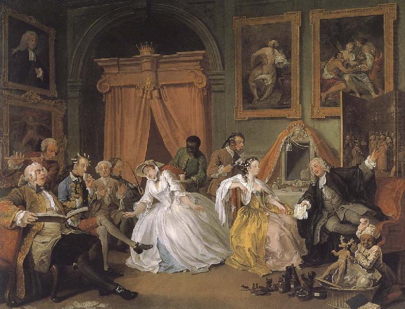 Countess painting fashionable group to get up early marriage, William Hogarth
